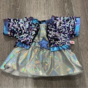 Build A Bear Honey Girls Sequin Star Silver Dress Clothes Costume Outfit